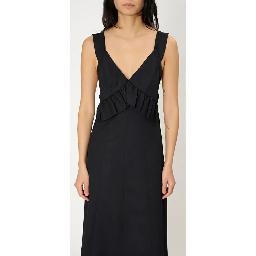 PLAN C Ruffle Midi Dress in Navy Black NWT Size 40/ US size 2/4